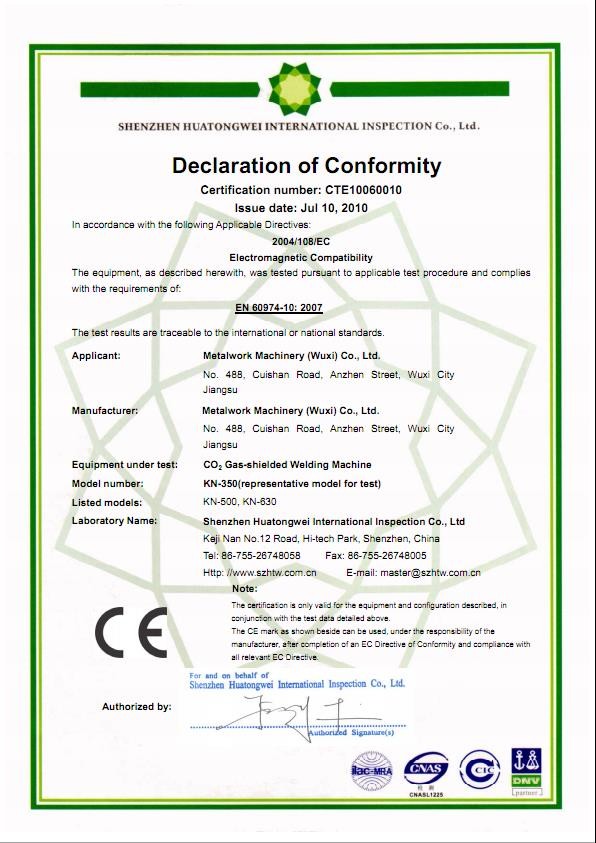 LA CHINE METALWORK MACHINERY (WUXI) CO.LTD Certifications